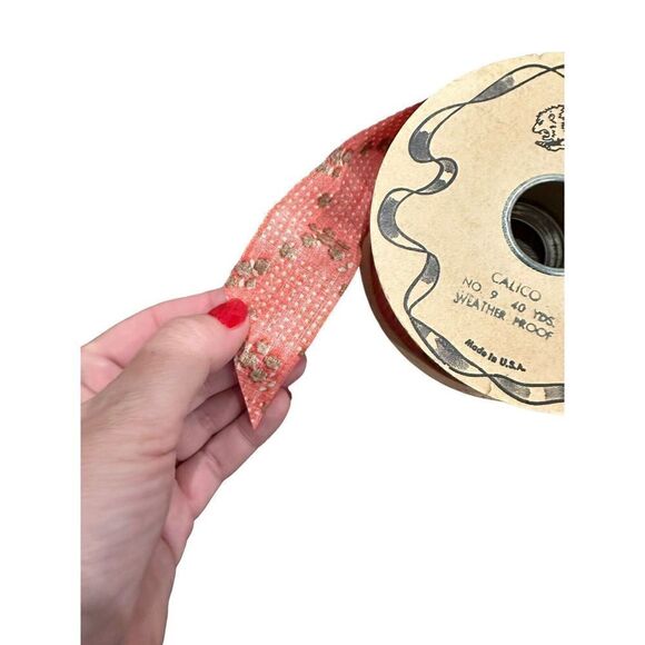 Weather proof Acetate Flocked Florist Ribbon 1.5” Roll Calico 40yds 60’s Floral - Picture 5 of 6